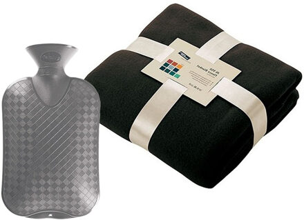 James & Nicholson Fleece deken/plaid - zwart - 130 x 170 cm - kruik - 2 liter