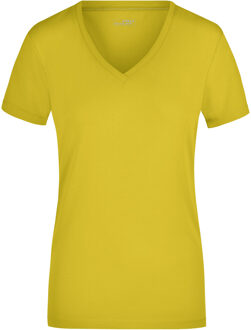 James & Nicholson Geel dames stretch t-shirt met V-hals L