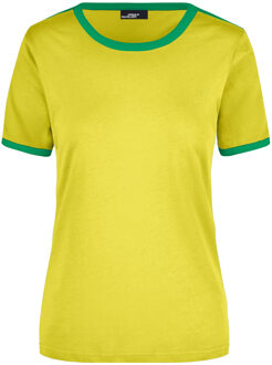 James & Nicholson Geel dames t-shirt met groene contrast