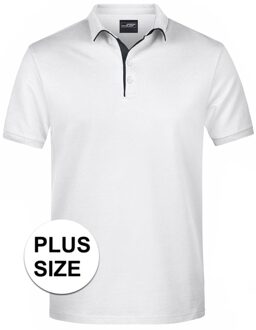 James & Nicholson Grote maten polo shirt Golf Pro premium wit/zwart voor heren - Witte plus size herenkleding - Werk/zakelijke polo t-shirts 3XL