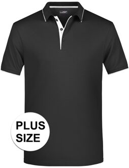 James & Nicholson Grote maten polo shirt Golf Pro premium zwart/wit voor heren - Zwarte plus size herenkleding - Werk/zakelijke polo t-shirt 3XL