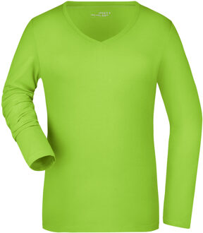 James & Nicholson Lange mouw V-hals dames shirt lime