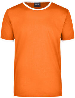 James & Nicholson Oranje met wit heren t-shirt - Herenkleding basic shirt met witte boorden 2XL