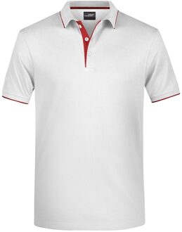 James & Nicholson Polo shirt Golf Pro premium wit/rood voor heren - Witte herenkleding - Werkkleding/zakelijke kleding polo t-shirt 2XL