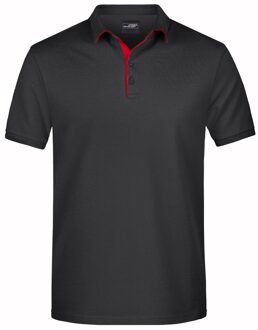 James & Nicholson Polo shirt Golf Pro premium zwart/rood voor heren - Zwarte herenkleding - Werkkleding/zakelijke kleding polo t-shirt 2XL