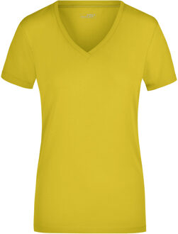 James & Nicholson t-shirt v-hals - dames - geel - stretch - korte mouwen