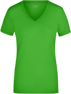 James & Nicholson t-shirt v-hals - dames - lime groen - stretch - korte mouwen