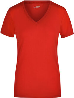 James & Nicholson t-shirt v-hals - dames - rood - stretch - korte mouwen