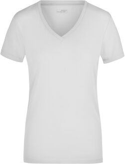 James & Nicholson t-shirt v-hals - dames - wit - stretch - korte mouwen