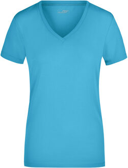 James & Nicholson Turquoise dames stretch t-shirt met V-hals L