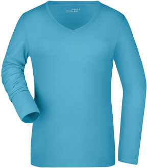 James & Nicholson Turquoise dames v-hals shirt lange mouw L