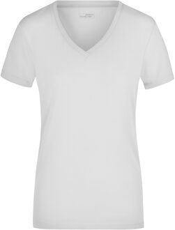 James & Nicholson Wit dames stretch t-shirt met V-hals L