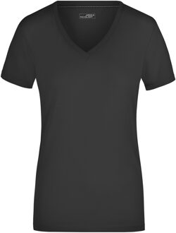 James & Nicholson Zwart dames stretch t-shirt met V-hals L