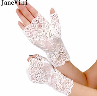 JaneVini Sexy Korte Kant Wedding Handschoen Goedkope Vingerloze Pols Lengte Bruids Handschoenen Avond Party Dance Handschoenen Mariage Accessoire wit