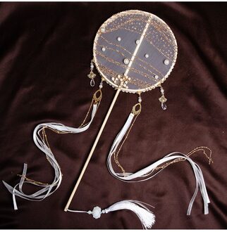 Janevini Vintage Rode Chinese Bridal Fan Kunstmatige Bloemen Parels Kralen Bruid Sieraden Vlinder Lange Handvat Bruiloft Ventilator Boeket stijl C