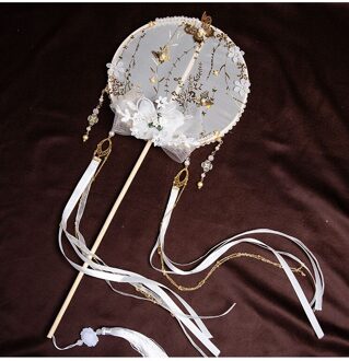 Janevini Vintage Rode Chinese Bridal Fan Kunstmatige Bloemen Parels Kralen Bruid Sieraden Vlinder Lange Handvat Bruiloft Ventilator Boeket stijl F