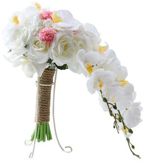 JaneVini Witte Orchidee Waterval Bruidsboeket Roze Kunstmatige Bruid Bedrijf Bloemen Bruids Zijde Bloem Boeket Rozen