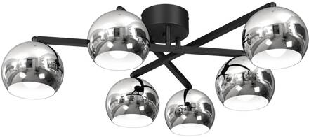 Jano plafondlamp, zwart/chroom, 6-lamps zwart, chroom