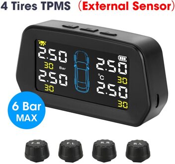 Jansite Tpms 5 Banden Alarm Bandenspanning Sensoren Monitoring Systeem Groot Scherm Solar Power Auto Beveiliging Bandenspanning Controle 4 extern sensors