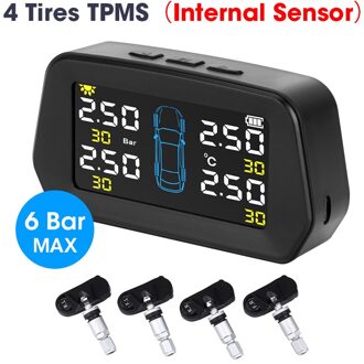 Jansite Tpms 5 Banden Alarm Bandenspanning Sensoren Monitoring Systeem Groot Scherm Solar Power Auto Beveiliging Bandenspanning Controle 4 intern sensors