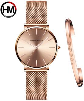 Japan Quartz Movement Creative Design Waterproof Rose Gold Stainless Steel Mesh 1 set Bracelet Ladies watches relogio feminino