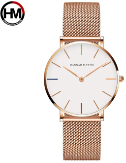 Japan Quartz Movement High Quality 36mm hannah Martin Women Stainless Steel Mesh Rose Gold Waterproof Ladies Watch Dropshipping