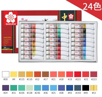 Japan Sakura Briefpapier Schilderij Materiaal Chinese Schilderen Pigment 12 Kleur 18 Kleur 24 Kleur Set Aquarel Verf 24 kleuren