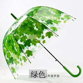 Japan stijl vrouwen en kinderen transparante schaduw boom paraplu lange regenachtige paraplu groen