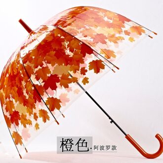 Japan stijl vrouwen en kinderen transparante schaduw boom paraplu lange regenachtige paraplu oranje