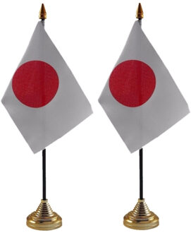 Japan tafelvlaggetjes - 2x stuks - 10 x 15 cm - met gouden standaard - H27 cm - versiering