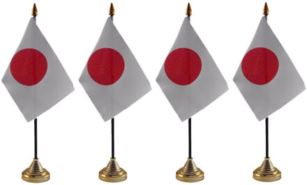 Japan tafelvlaggetjes - 4x stuks - 10 x 15 cm - met gouden standaard - H27 cm - versiering