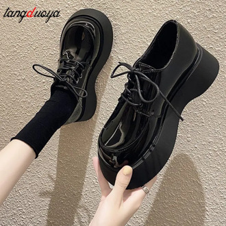 Japanese new fashion thick-soled trend British style simple casual single shoes women's shoes platform Women Chunky Sneakers