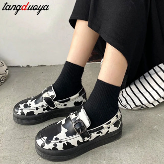 Japanese Student Lolita Shoes Woman Platform Mary Janes Buckle shoes Cute Cows Cosplay LoliShoes Woman Kawaii Shoes 2020