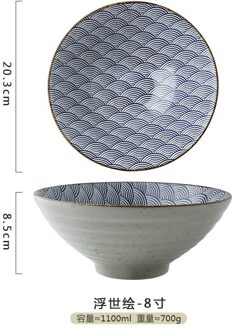 Japanse 8 Inch Creatieve Servies Commerciële Bamboe Hoed Keramische Kom, Huishoudelijke Grote Ramen, Rijst, Noedels, soepkom