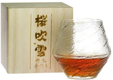 Japanse Artistieke Conceptie Falling Sakura Sneeuw Whiskey Glas Sake Red Wine Tasting Tumbler Hout Box Whisky Nette Cup Falling Snow