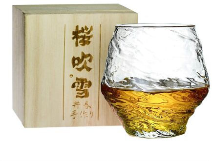 Japanse Artistieke Conceptie Falling Sakura Sneeuw Whiskey Glas Sake Red Wine Tasting Tumbler Hout Box Whisky Nette Cup