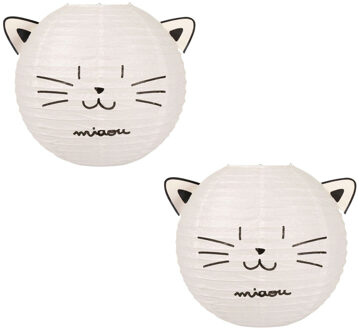 Japanse bol lampion - 2x - Kat/Poes thema - D35 cm - Sint Maarten lampion - Tuinfeest - Versiering