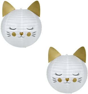 Japanse bol lampion - 2x - Kat/Poes thema - D35 cm - Sint Maarten lampion - Tuinfeest - Versiering