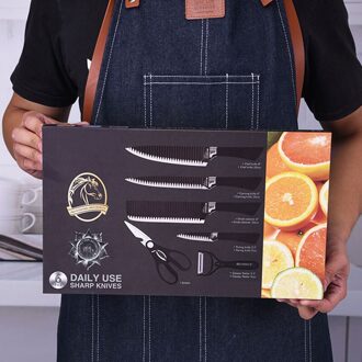 Japanse Chef Messen Dagelijks Gebruik Cleaver Groenten Fruit Messen Non-stick 3CR13 Roestvrijstalen Mes Sets Koken Accessoires 6stk