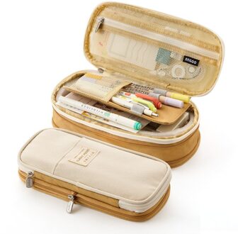 Japanse En Koreaanse Stijl Macaron Kleuraanpassing Kan Worden Omgezet In Een Grote Capaciteit Upgrade Etui Briefpapier Doos khaki