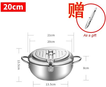 Japanse Frituren Pot Met Thermometer Deksel Tempura Friteuse Pan 304 Roestvrijstalen Keuken Kookgerei Koken Gebakken Gereedschap 20/24Cm 304 20CM M