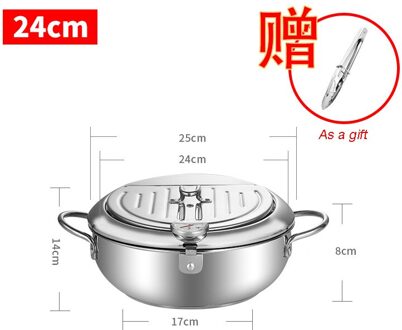 Japanse Frituren Pot Met Thermometer Deksel Tempura Friteuse Pan 304 Roestvrijstalen Keuken Kookgerei Koken Gebakken Gereedschap 20/24Cm 304 24CM L