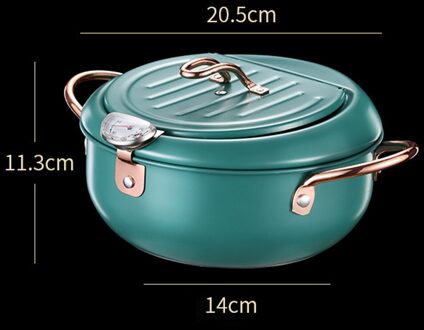 Japanse Frituren Pot Met Thermometer En Deksel 304 Roestvrij Staal Keuken Tempura Friteuse Pan 20 24 Cm Kookgerei donker groen 20CM