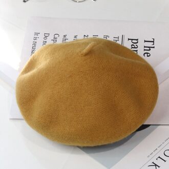 Japanse Herfst Winter Koreaanse Mode Wol Baret Vrouwen Hoed Retro Wollen Schilder Hoed Britse Art Bud Hoed Vrouwen barette Hoed geel