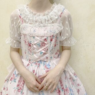 Japanse Kawaii Lolita Blouse Kant Lantaarn Mouw Blouses Shirt Chiffon Blouse Elegante Inside Lace Lange Mouwen Lolita Top 3