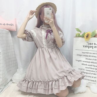 Japanse Kawaii Lolita Jurk Thee Party Ronde Hals Lantaarn Mouwen Lolita Strik Stiksels Zachte Zus Jurk Vrouwen Meisje dress