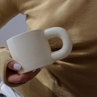 Japanse Keramische Koffiekopje Originele Water Grote Thee Grappige Mokken Espresso Grote Creatieve Ontbijt Granen Oor Handvat Cups wit