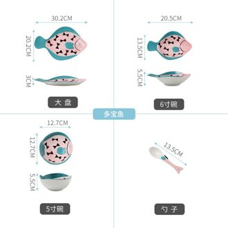 Japanse Keramische Servies Set handgeschilderde Creatieve Vis Plaat Thuis Schotel Cartoon Vormige Rijstkom Lepel Keuken Accessoires