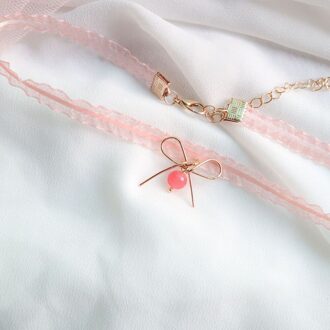 Japanse Korea Lente Roze Perzik Hart Hanger Choker Korte Sleutelbeen Kettingen Mode-sieraden Voor Meisje Leuke Sieraden roze Bead Bow