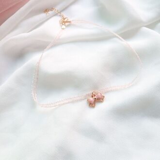 Japanse Korea Lente Roze Perzik Hart Hanger Choker Korte Sleutelbeen Kettingen Mode-sieraden Voor Meisje Leuke Sieraden roze Bow